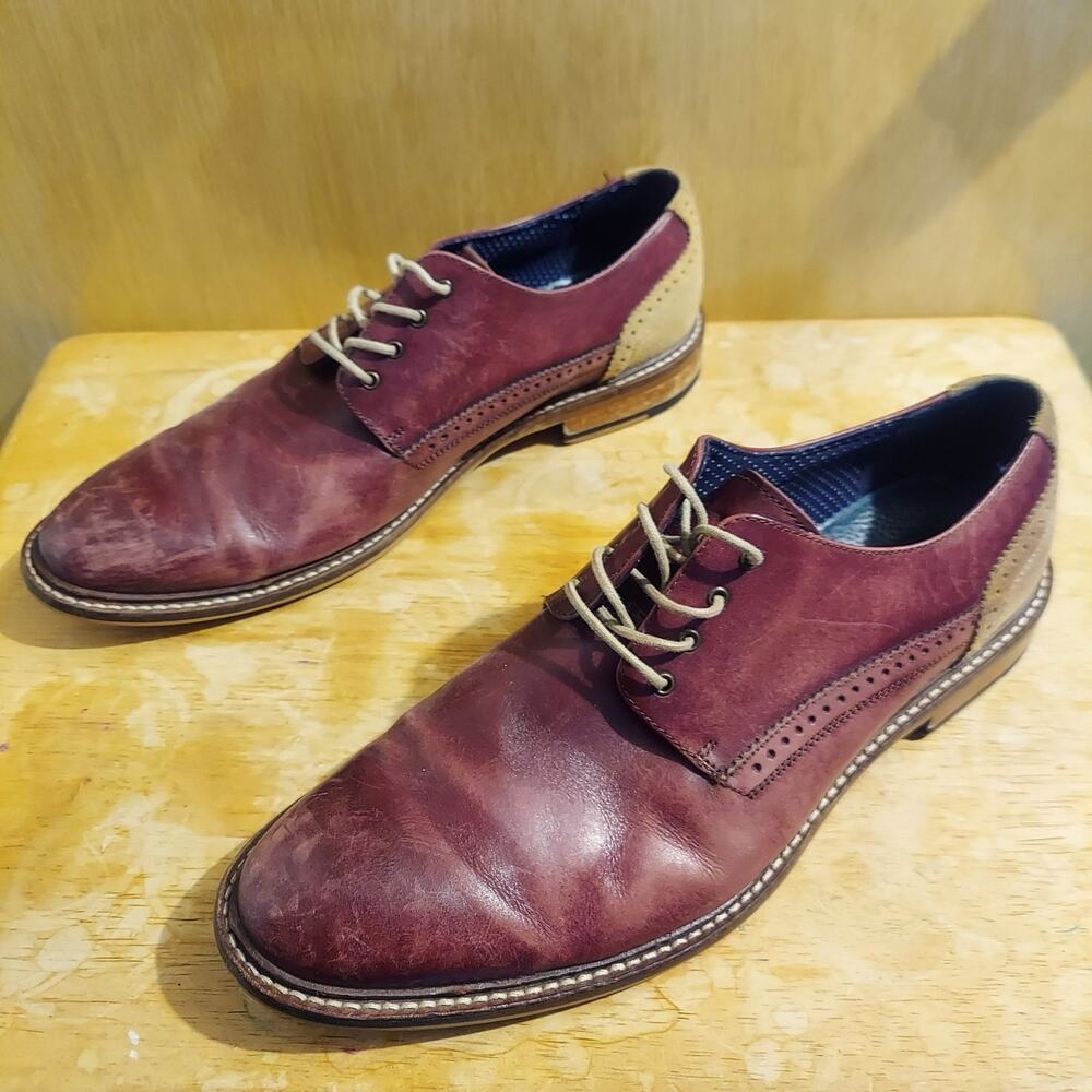 Aston Grey 500467 Cortez Oxford Men's US 9 Burgundy Tan Leather Derby Shoes